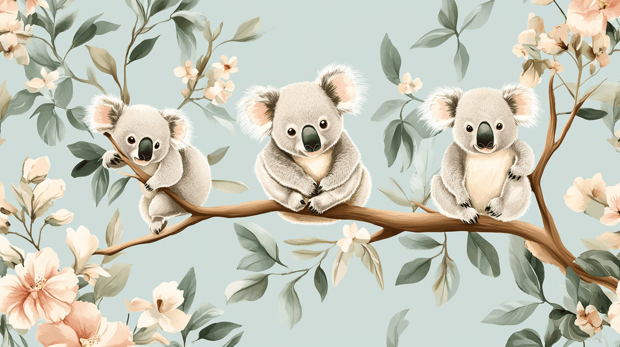 Koala and floral pattern design file showing intricate details and soft color palette
