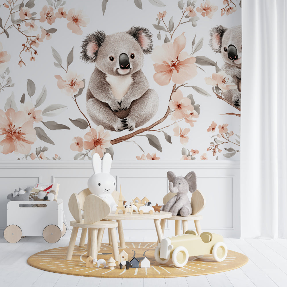Australian koala wallpaper transforming a playroom into a dreamy sanctuary