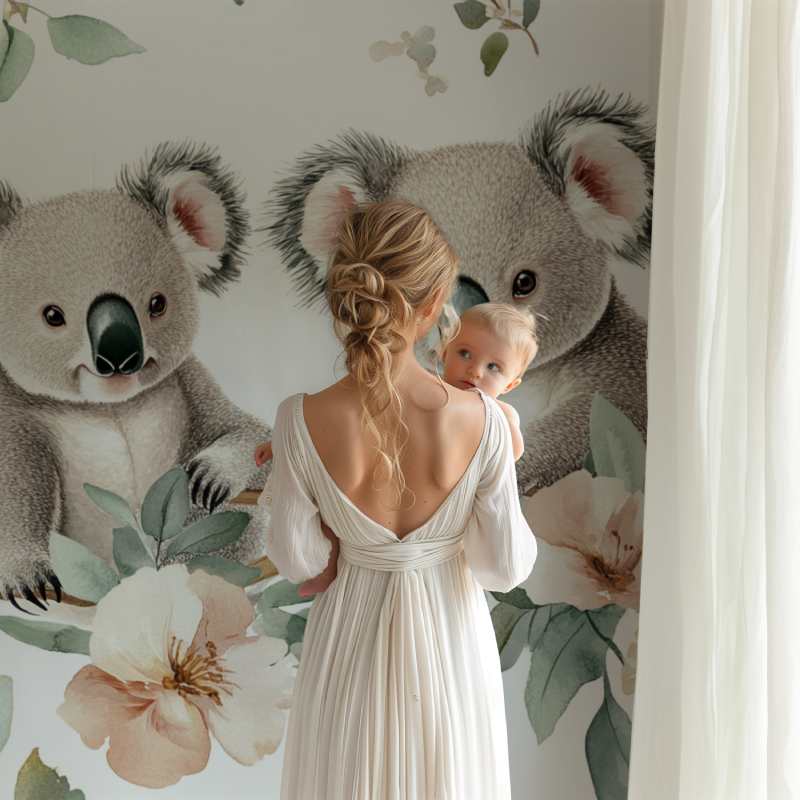 Australian koala wallpaper bringing charm to a gender-neutral nursery setup