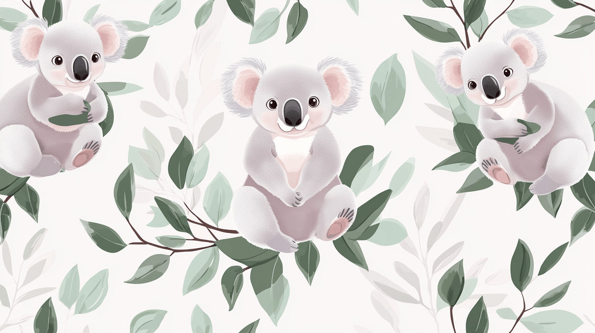 Koala wallpaper design file showing detailed eucalyptus leaves and adorable koalas pattern