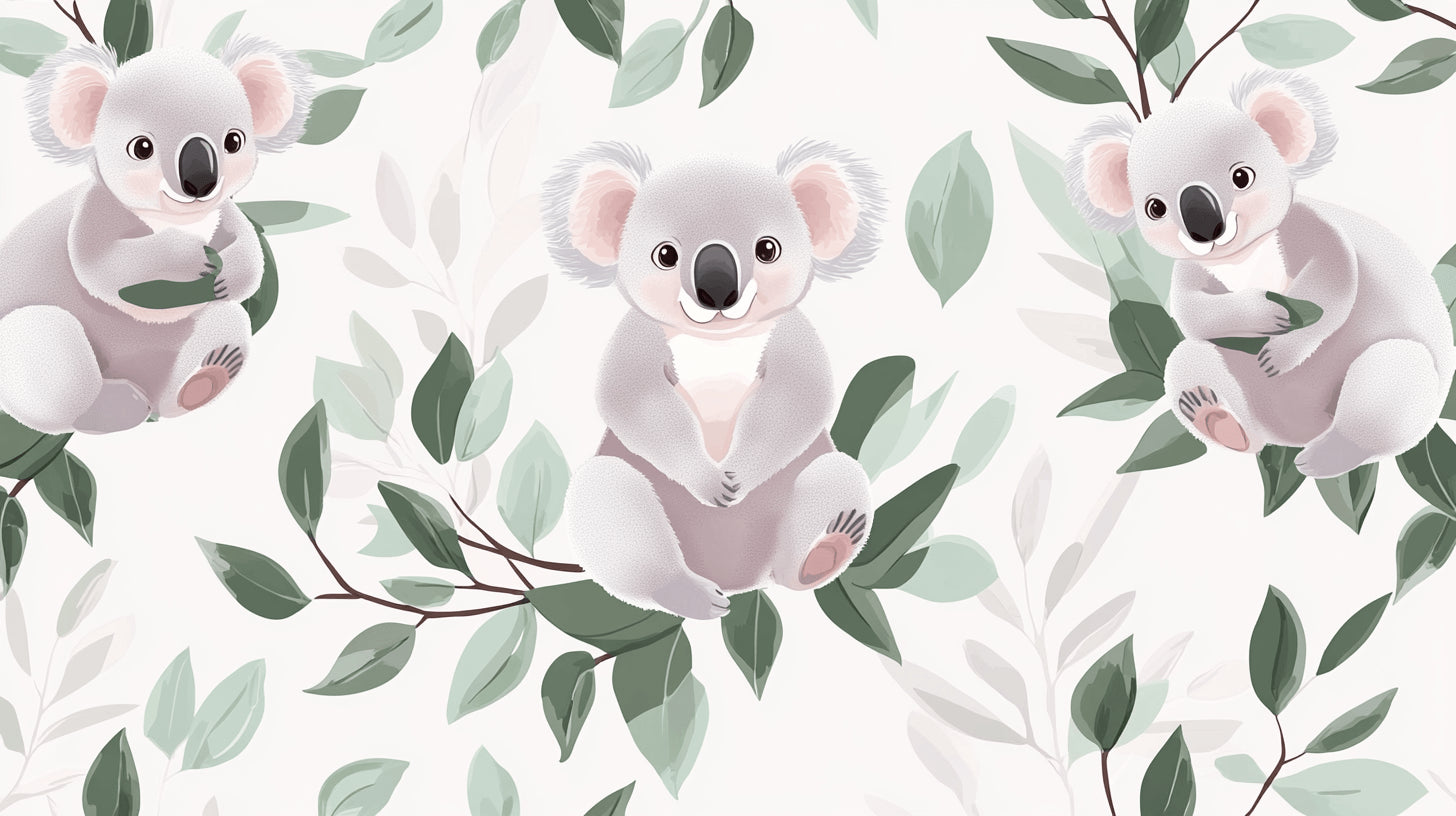 Koala wallpaper design file showing detailed eucalyptus leaves and adorable koalas pattern