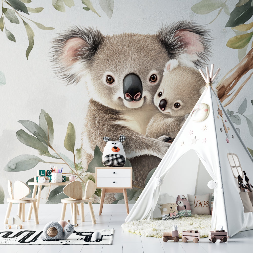 Australian koala wall mural bringing nature into a playful kids bedroom