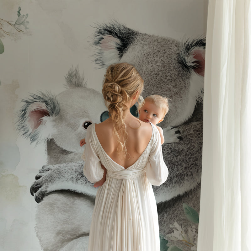 Sweet koala nursery wallpaper creating a peaceful atmosphere in a baby's room