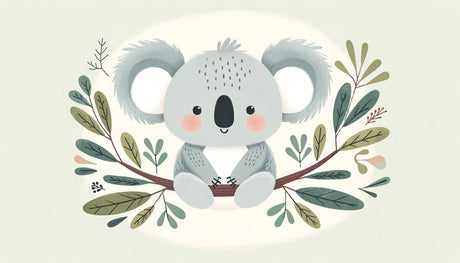 Koala wallpaper design file showing sweet baby koala among botanical elements