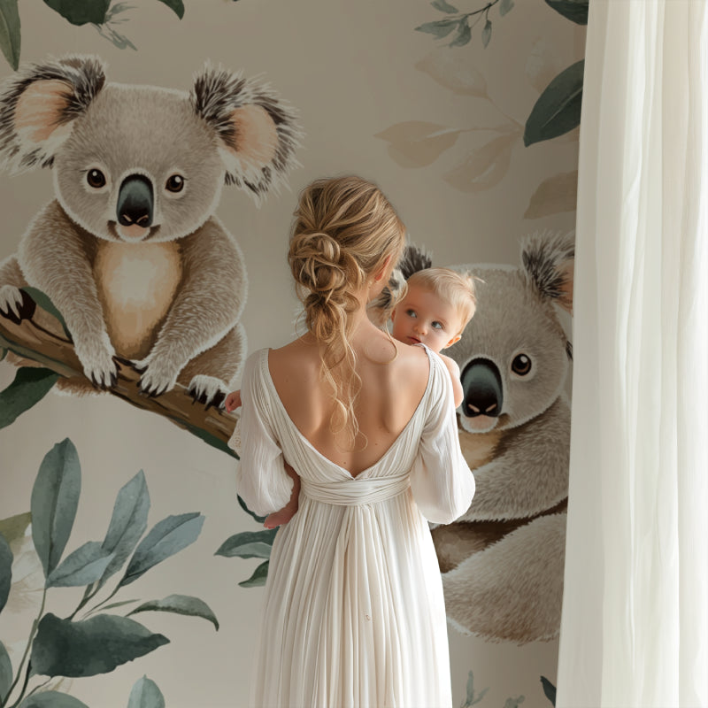 Koala and eucalyptus mural adding charm to a bright children's bedroom