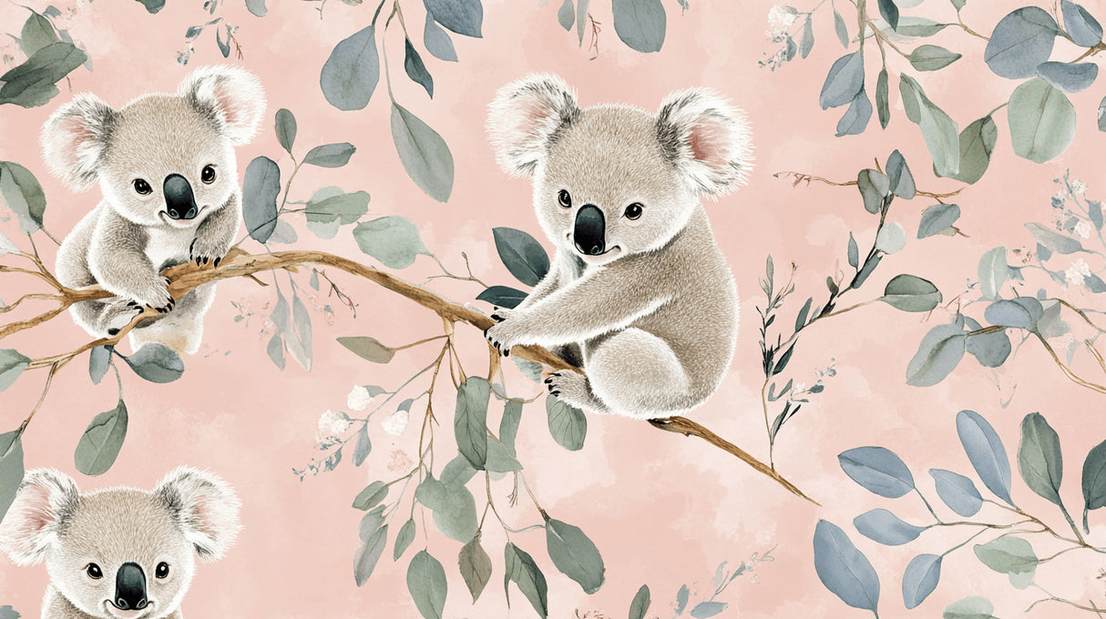 Koala wallpaper design file showing detailed eucalyptus pattern and cute koalas
