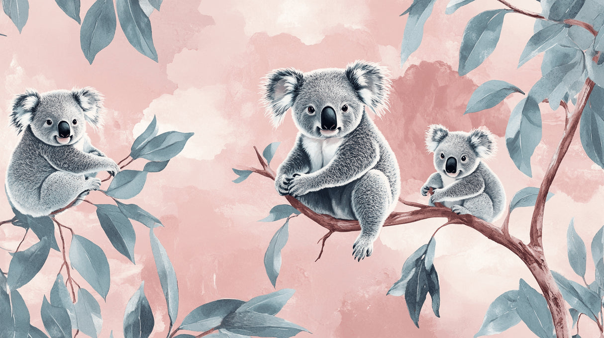 Koala wallpaper design file showing detailed eucalyptus leaves and pink sky pattern