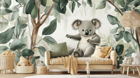 Baby koala with eucalyptus leaves design file pattern