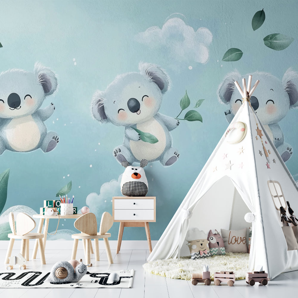Australian koala wallpaper transforming a playroom with soft, calming colors