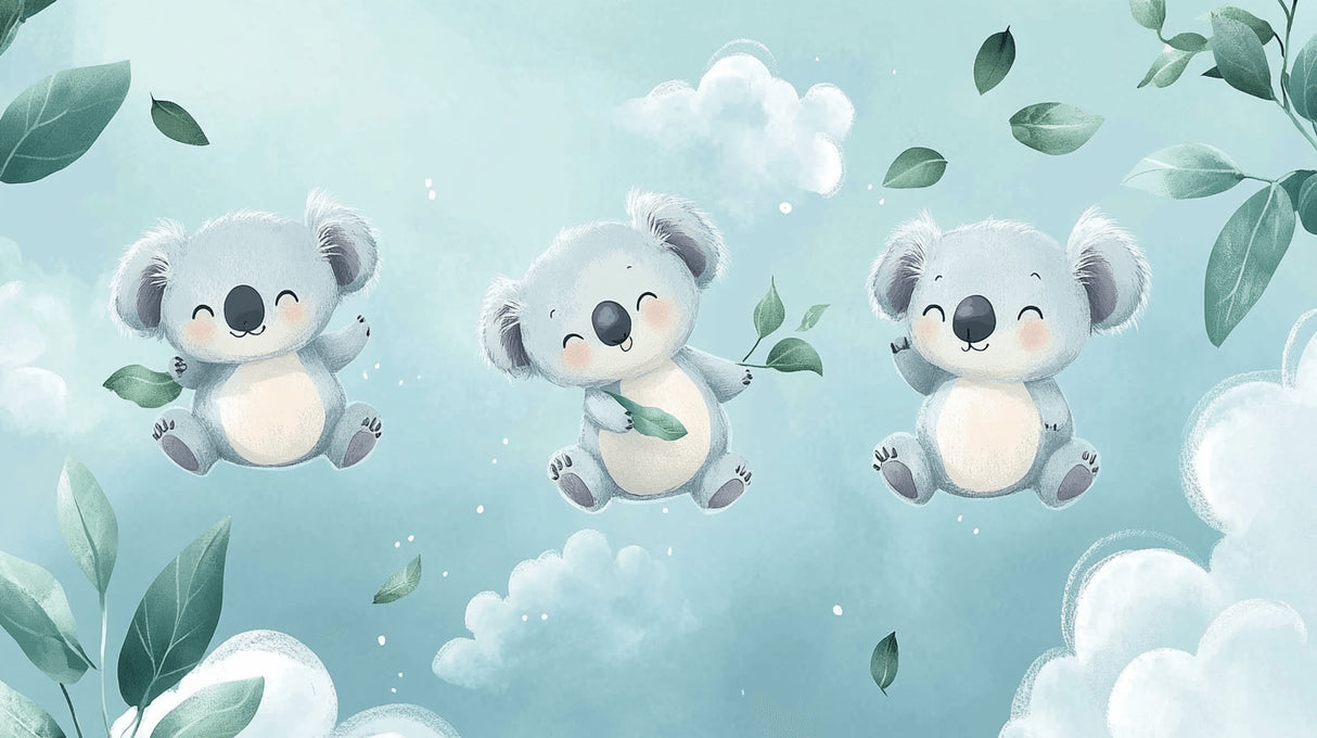 Koala and eucalyptus design file showing detailed pattern with floating clouds and gentle sparkles