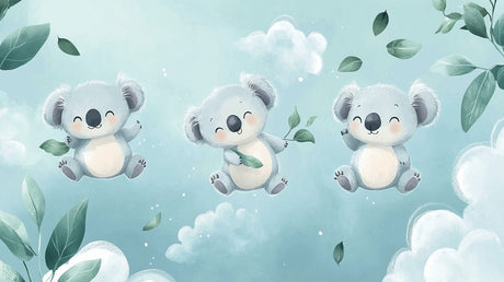 Koala and eucalyptus design file showing detailed pattern with floating clouds and gentle sparkles