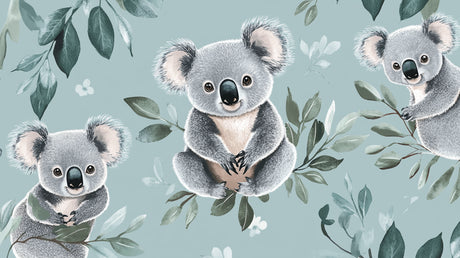 Koala wallpaper design file showing detailed pattern of koalas and sage green foliage