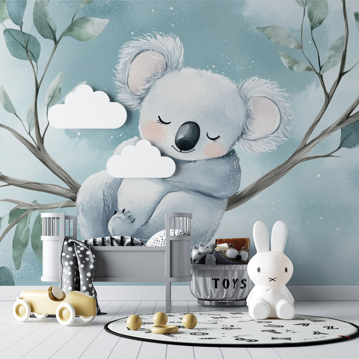 Sleeping koala wallpaper brightening a reading nook with soft lighting