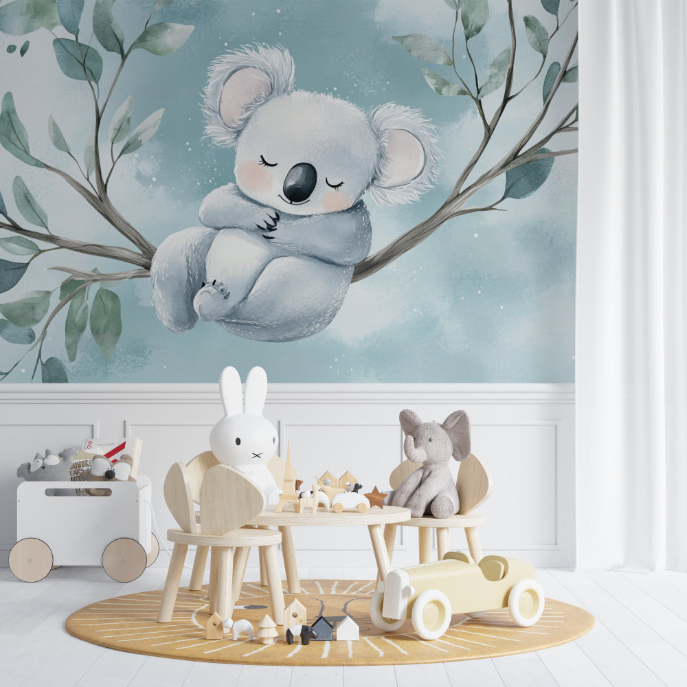 Australian koala mural creating a calm atmosphere in a gender-neutral nursery