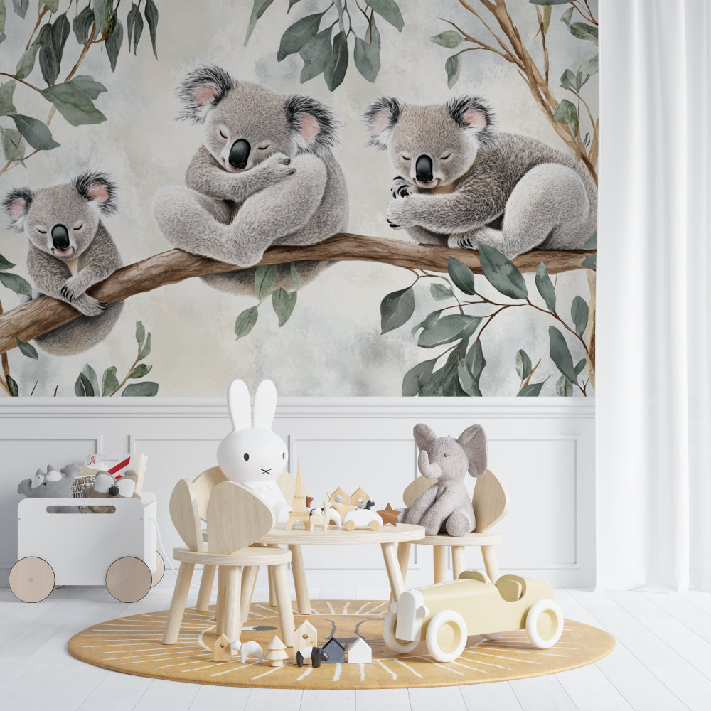 Dreamy koala wall design transforming a modern baby room