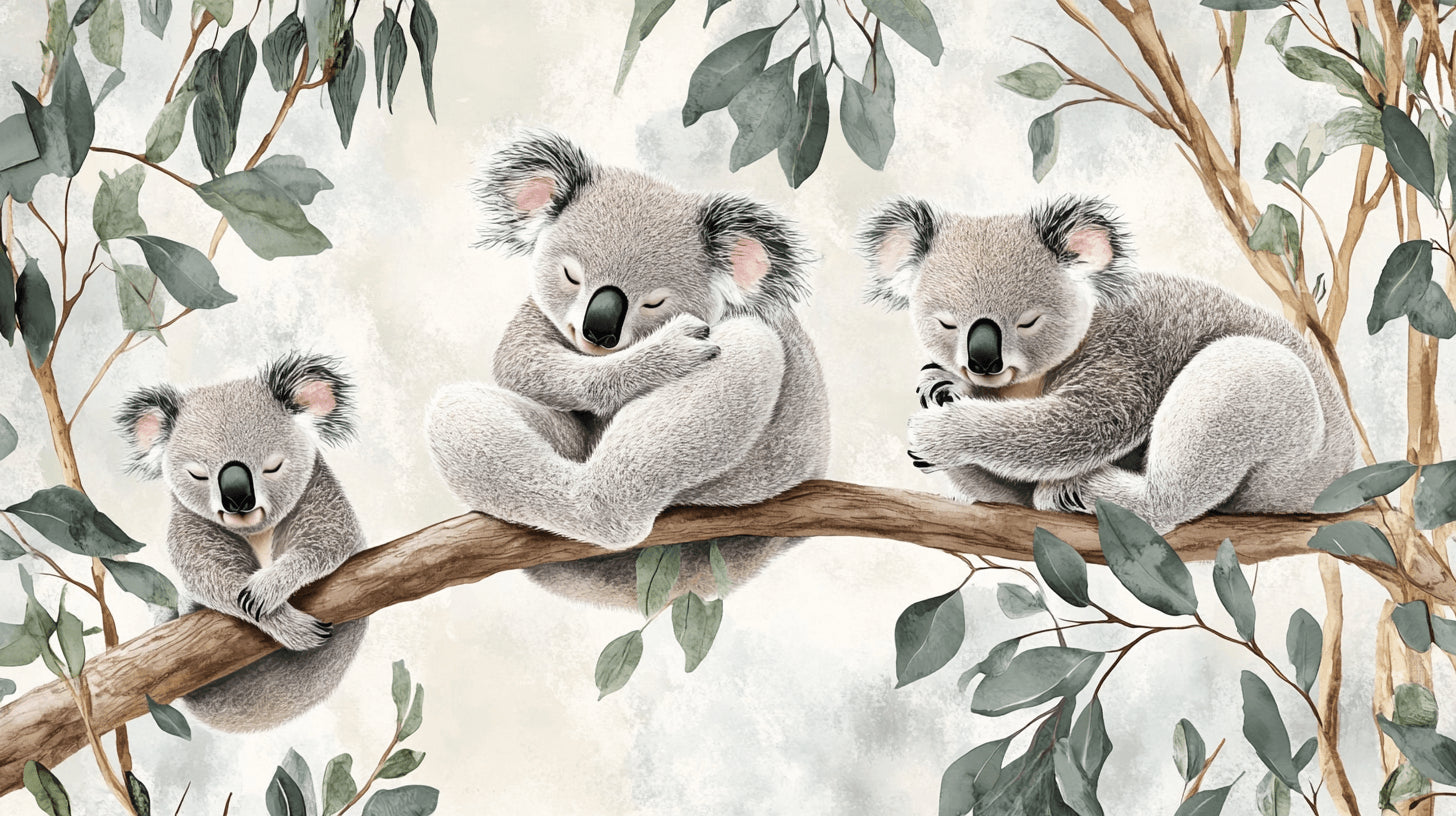 Koala and eucalyptus leaves design file showing detailed pattern and soft color palette