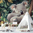 Koala wallpaper creating a peaceful atmosphere in a modern nursery with soft lighting