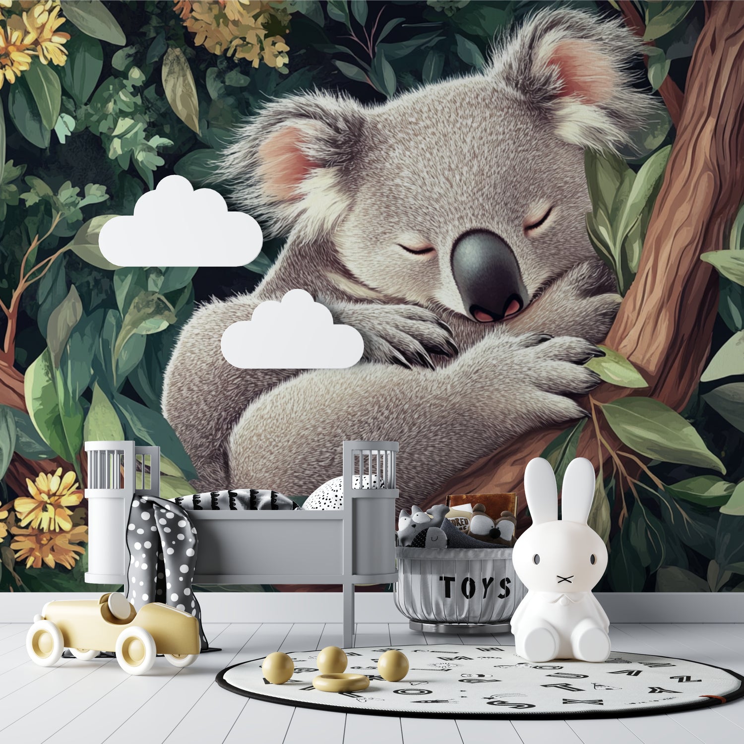 Australian wildlife mural bringing nature into a child's reading nook