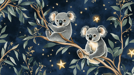 Koala and eucalyptus design file showing detailed starry night pattern and texture