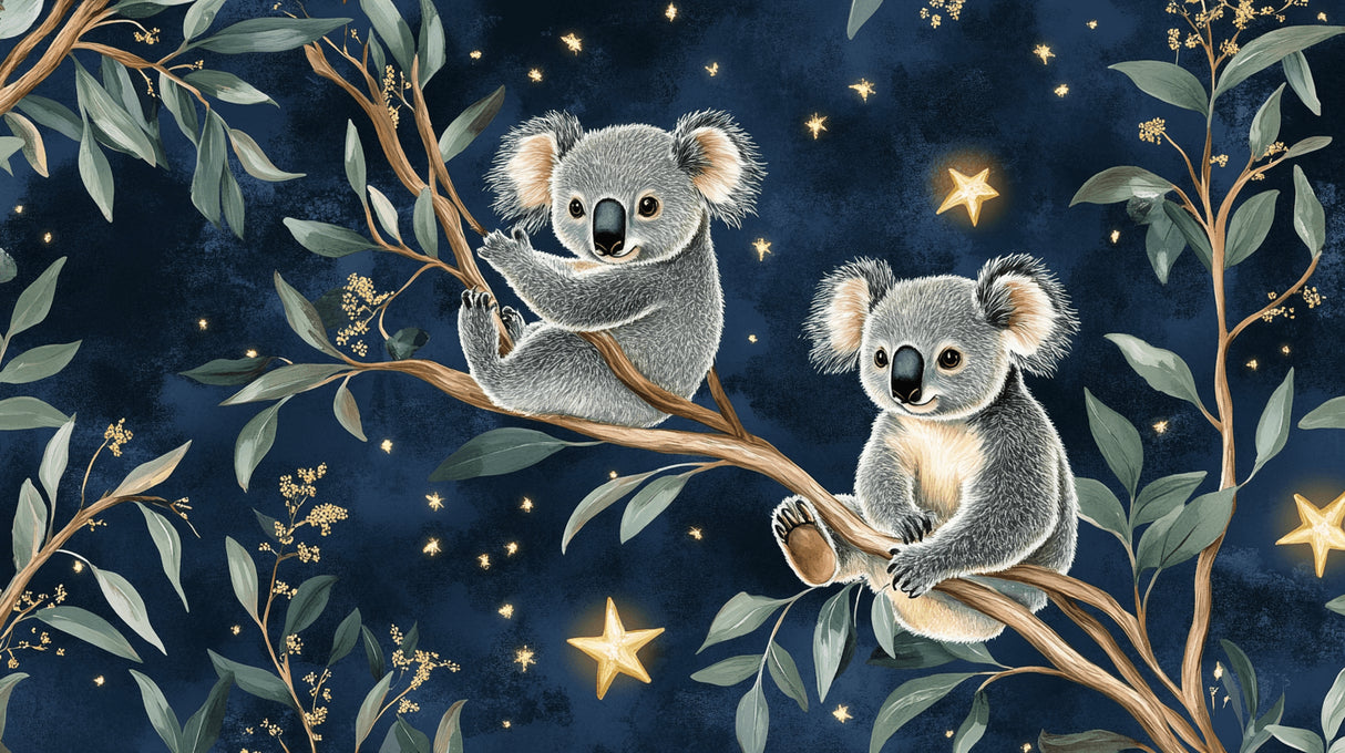 Koala and eucalyptus design file showing detailed starry night pattern and texture