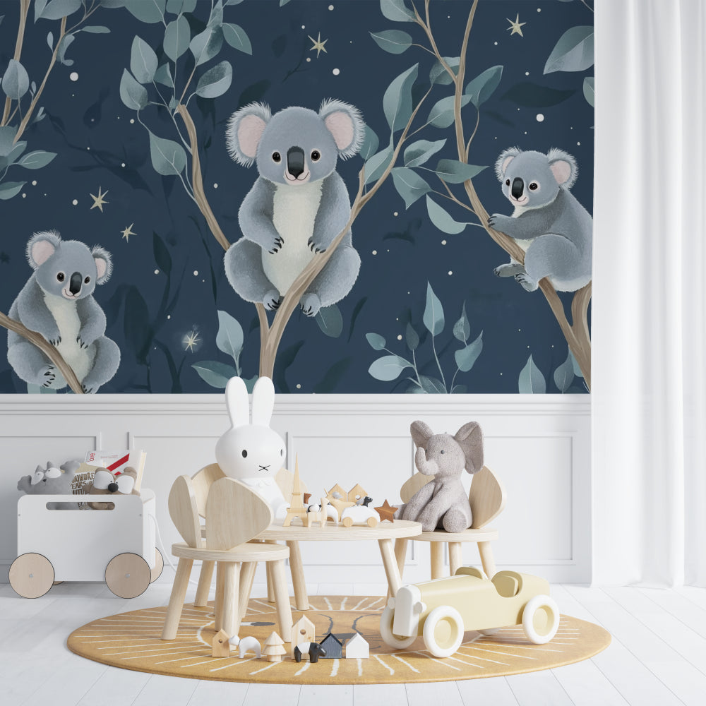 Australian koala wallpaper brightening a child's bedroom with natural decor