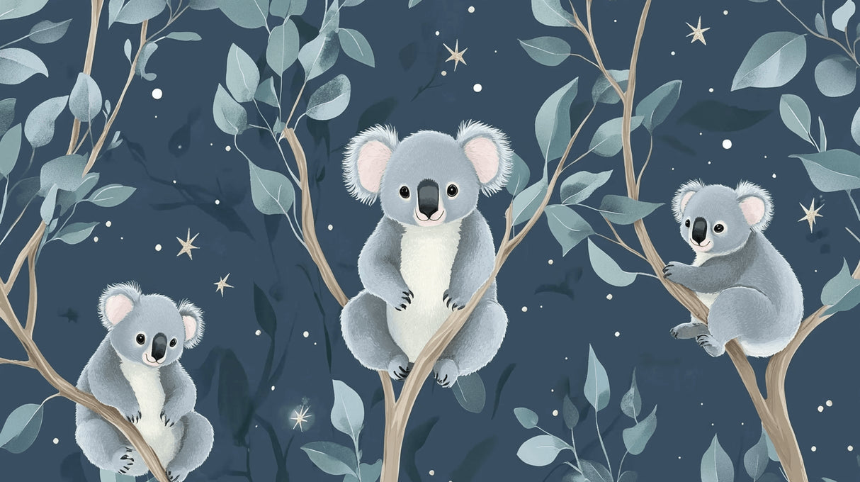 Koala wallpaper design file showing detailed starry night pattern with eucalyptus leaves