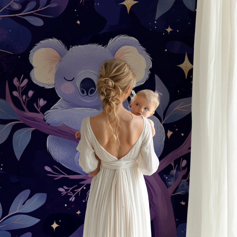 Nursery room with koala wallpaper showing scale and full wall application