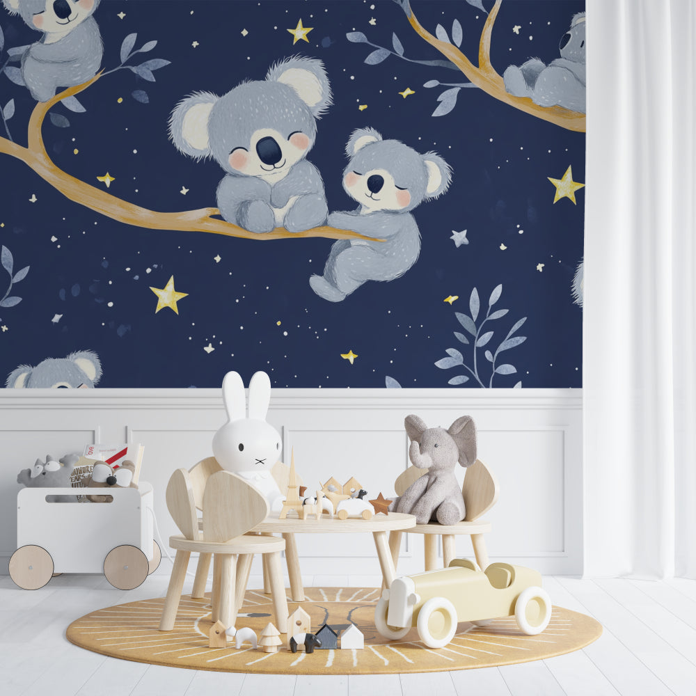 Dreamy koala wallpaper transforming a small nursery into a peaceful haven