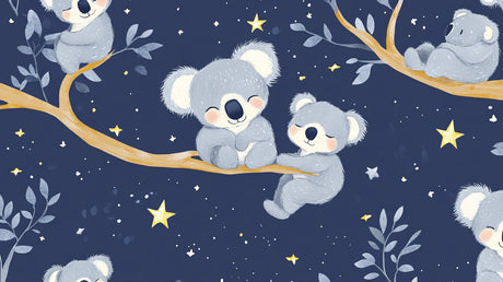 Koala nursery wallpaper design file showing detailed starry pattern and sleeping koalas