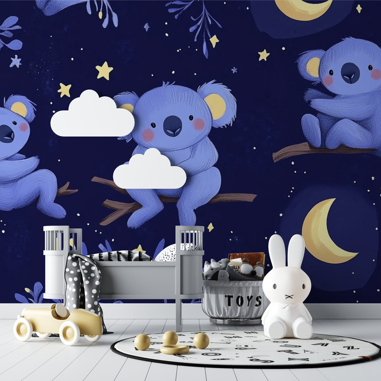 Night sky koala mural bringing charm to a peaceful nursery space