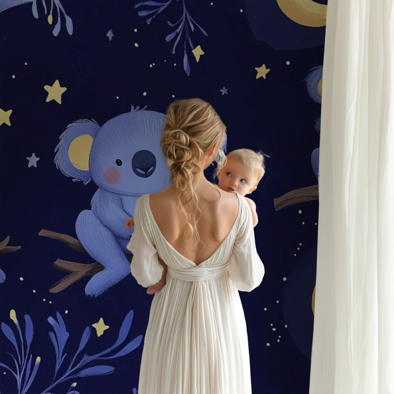 Koala stars wallpaper adding whimsy to a modern playroom setting