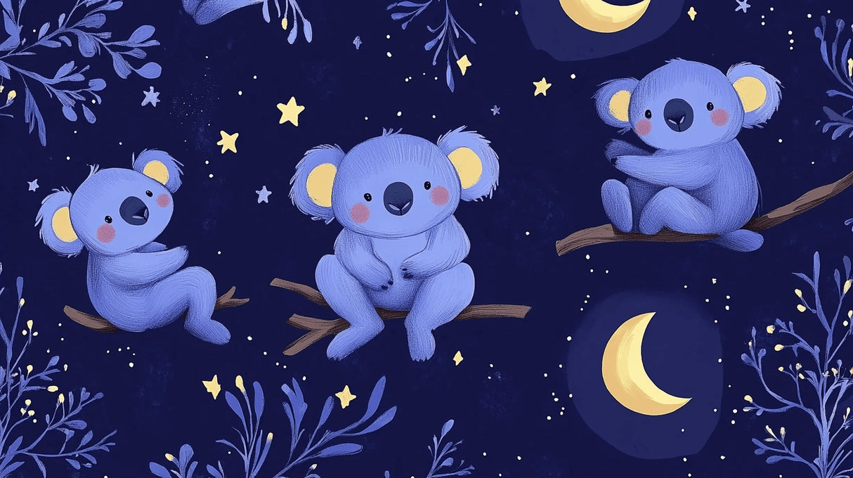 Koala nursery wallpaper design file showing detailed starry pattern and sweet koala characters