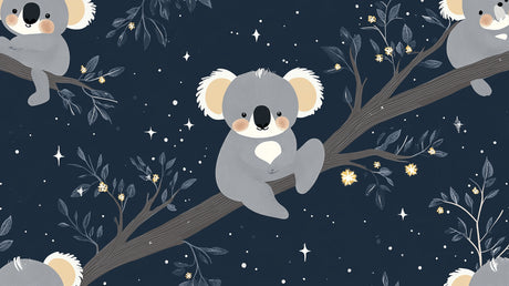 Koala nursery wallpaper design file showing detailed pattern of sleepy koalas and twinkling stars
