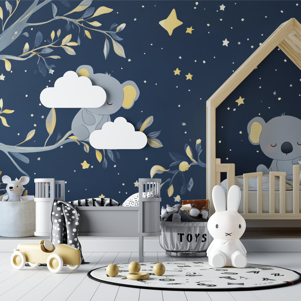 Koala wall mural adding charm to a reading nook with comfortable seating