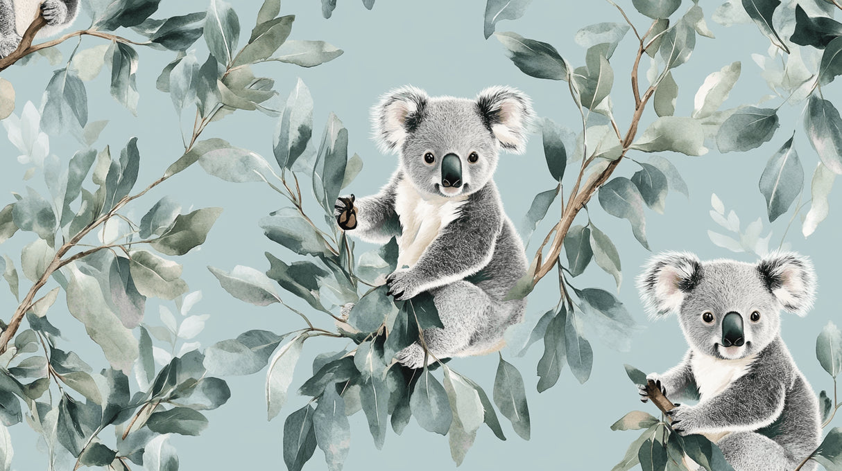 Koala and eucalyptus design file showing full pattern and soft color palette