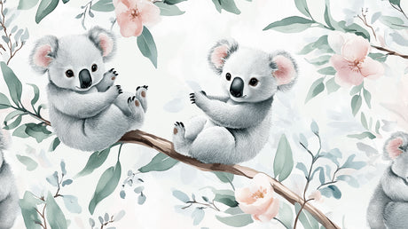 Koala and floral pattern design file showing detailed eucalyptus leaves and pink blossoms