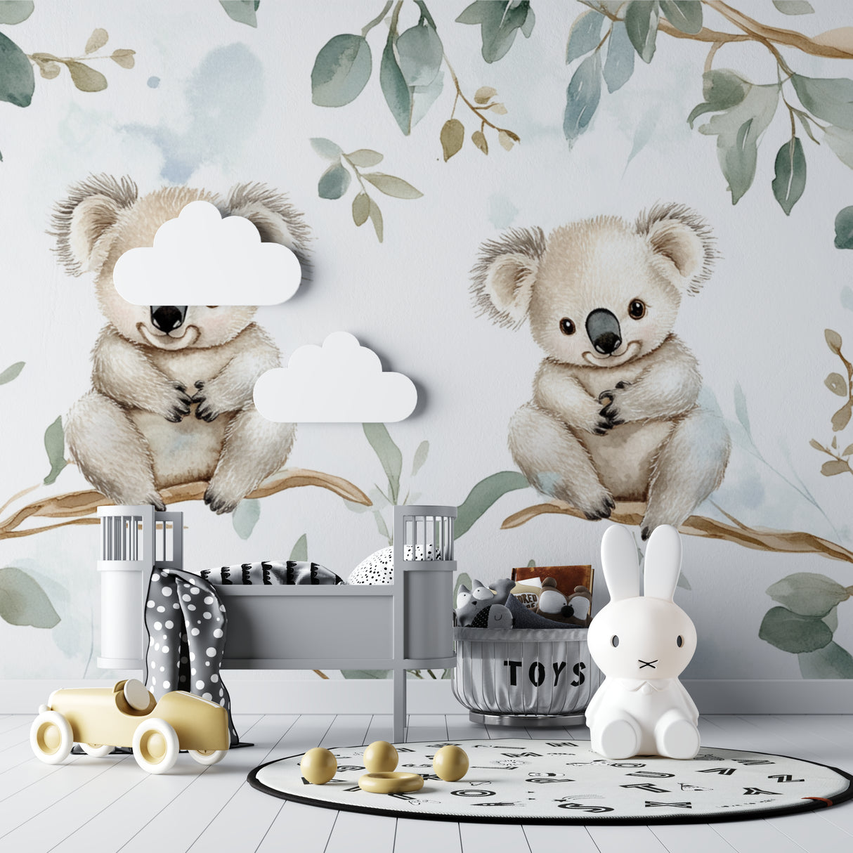 Australian koala wall mural adding charm to a children's reading nook with natural lighting
