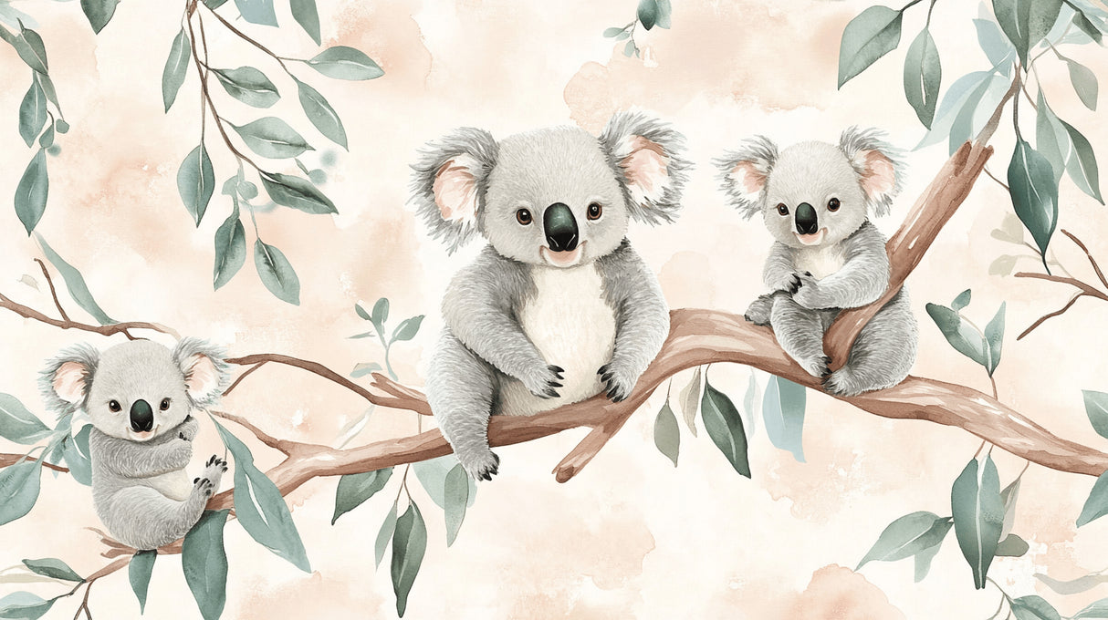 Koala and eucalyptus design file showing delicate watercolor details and pattern layout