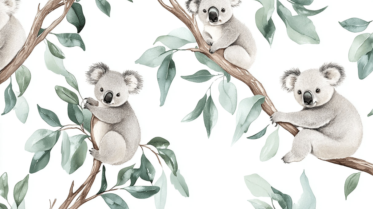 Koala wallpaper design file showing detailed watercolor eucalyptus pattern