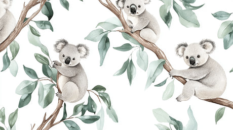 Koala wallpaper design file showing detailed watercolor eucalyptus pattern