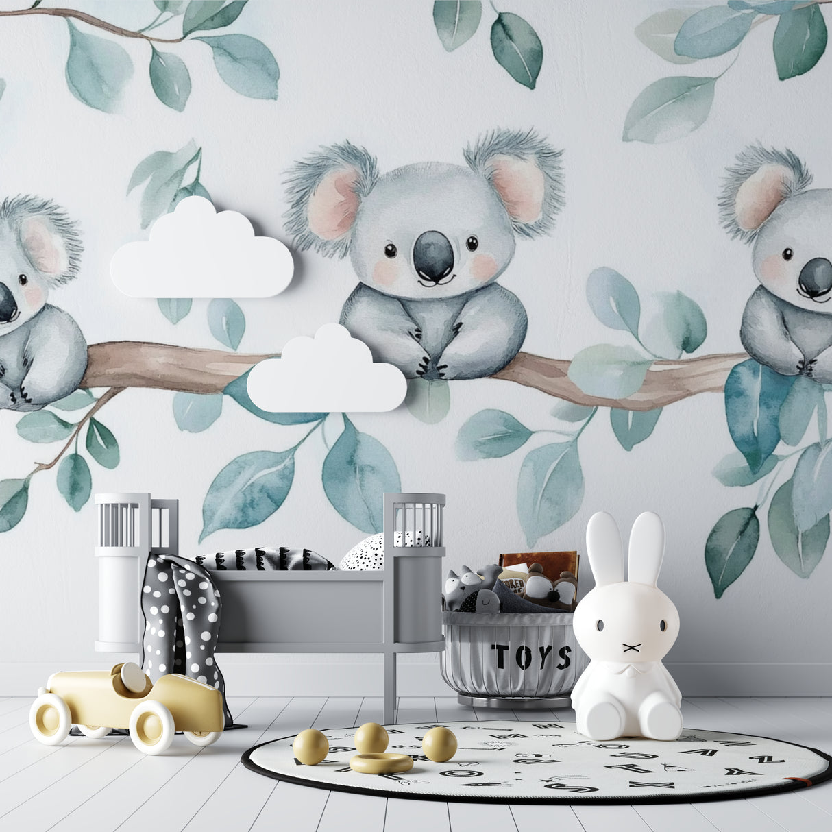 Australian themed koala wall mural creating a cozy reading nook in a children's bedroom