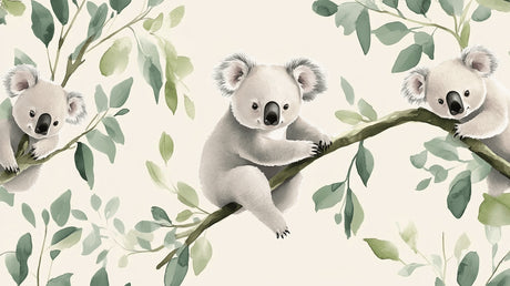 Koala wallpaper design file showing detailed watercolor eucalyptus pattern and sweet koalas