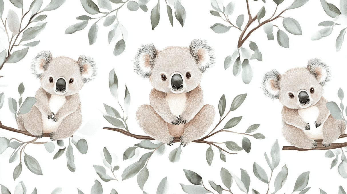 Koala wallpaper design file showing detailed watercolor eucalyptus pattern