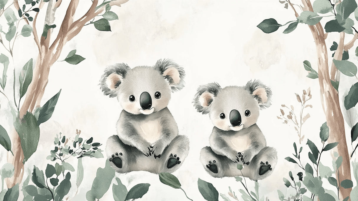 Watercolor koala design file with eucalyptus leaves pattern