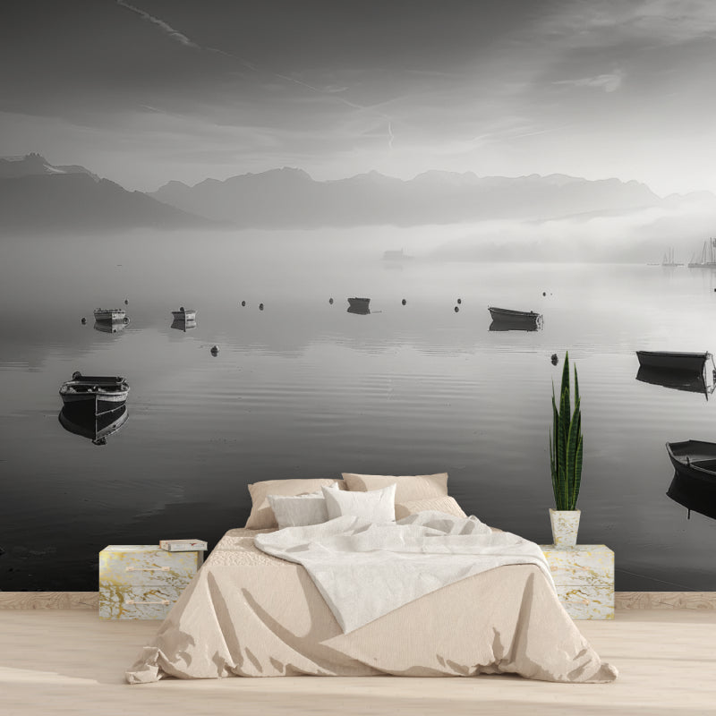 Mountain vista wallpaper creating depth in a narrow hallway setting