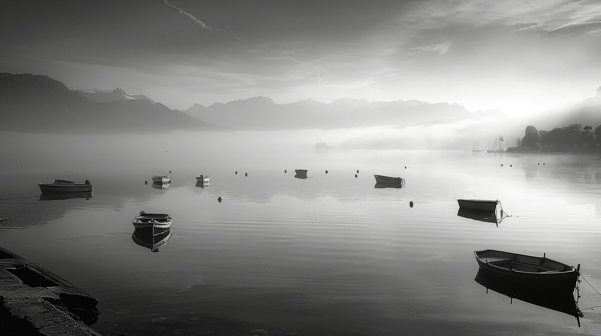 Black and white lake and mountain design file showing intricate misty details and full pattern