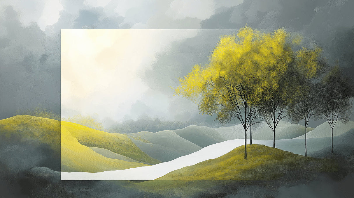 Abstract hills landscape design file showing flowing curves and golden trees pattern