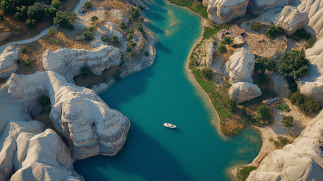 Turquoise river and white cliffs wallpaper design file showing intricate details and natural colors