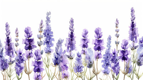 Lavender floral wallpaper mural creating a peaceful atmosphere in a bright modern bedroom with natural light