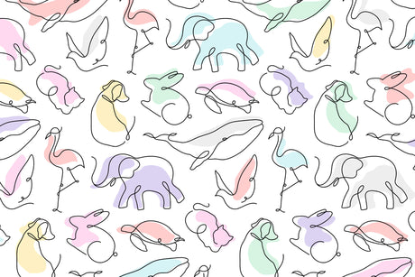 Line art animals wallpaper design file showing minimalist drawings in pastel colors
